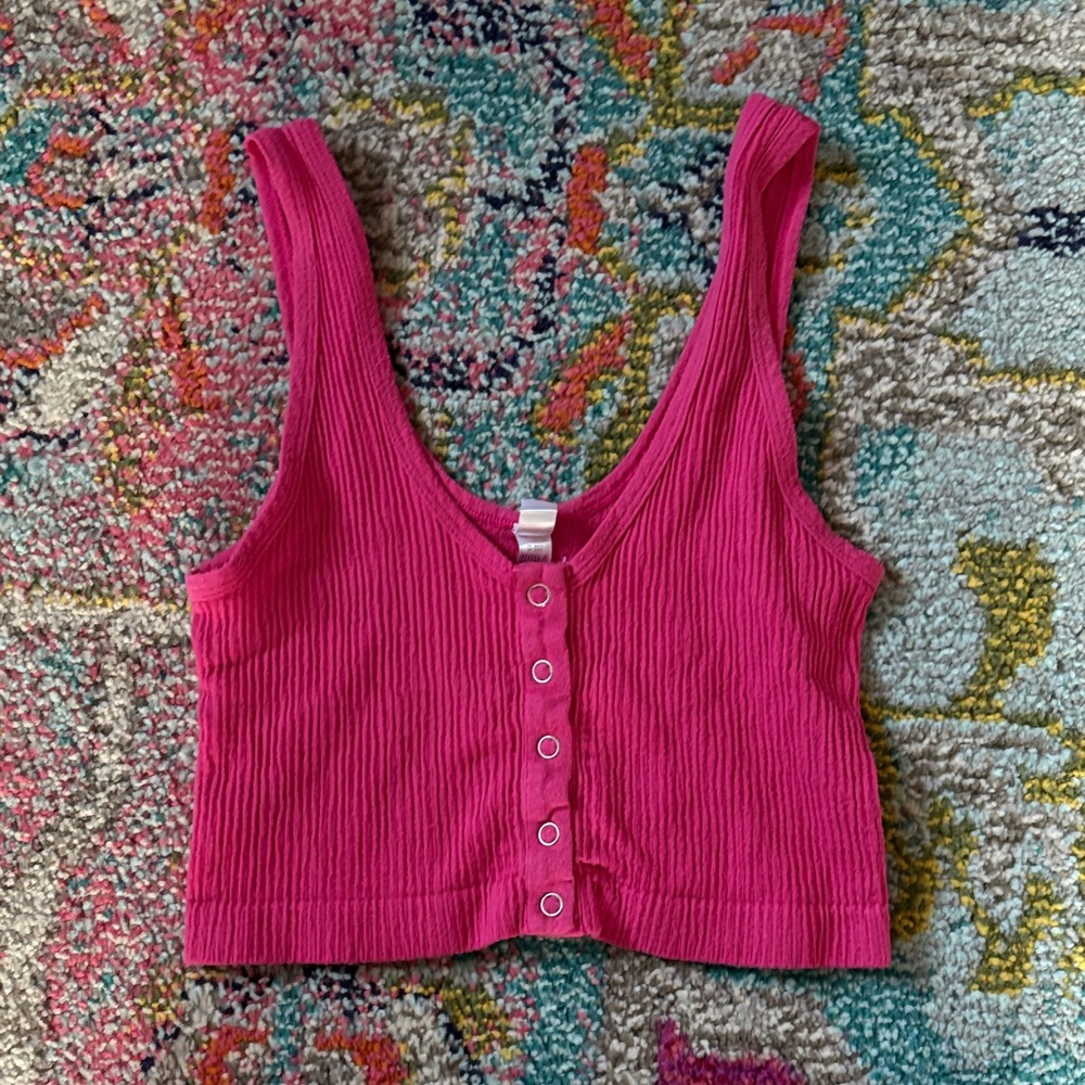 Urban Outfitters Out From Under Fuchsia Ribbed Button-Front Tank Top